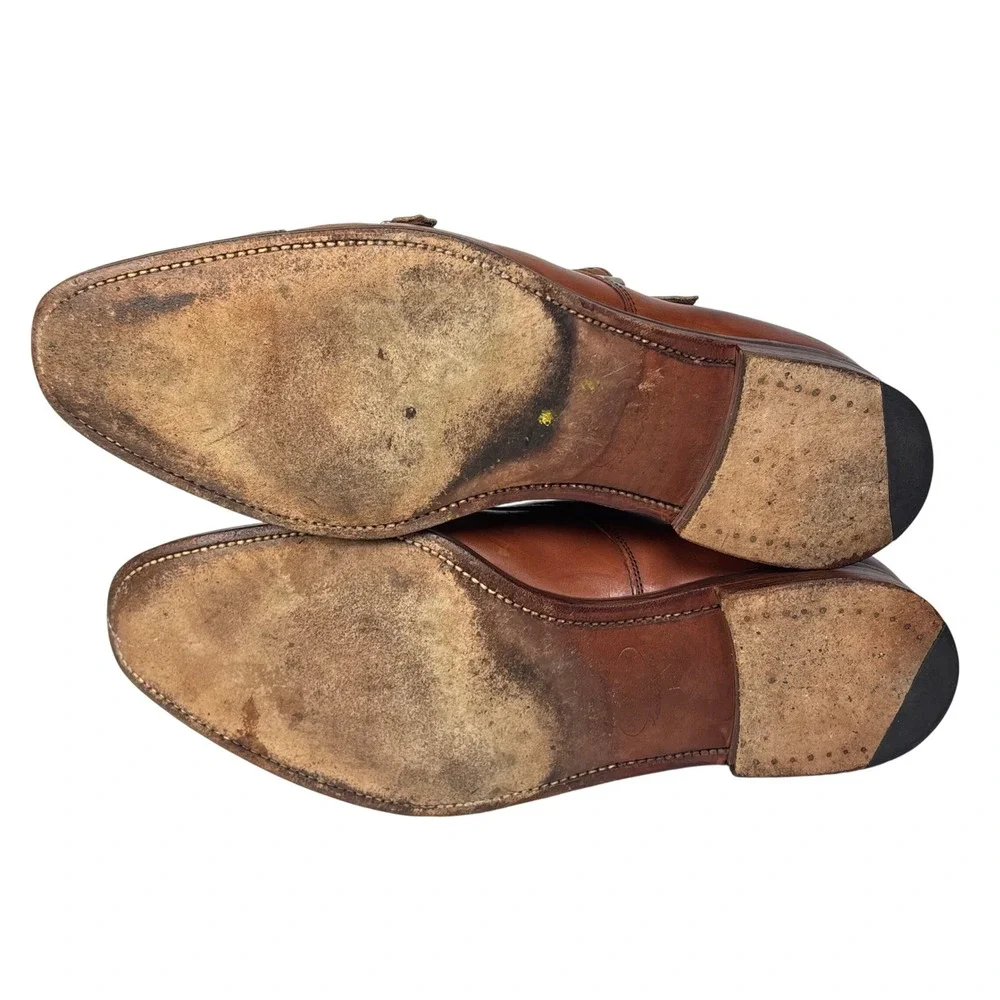 Alfred Sargent J Crew Monk Strap Shoes Walnut Brown Leather ENGLAND Classic 11.5